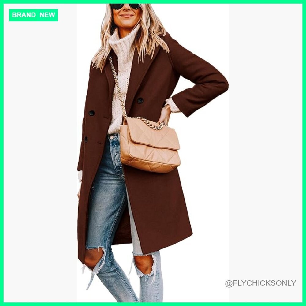 Women's Wool Blend Pea Coat Double Breasted Notch Lapel Trench